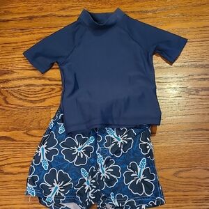 Circo Navy Rash Guard with Blue Floral Swim Shorts